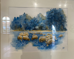 Weidende Schafe 2 - Aquarell