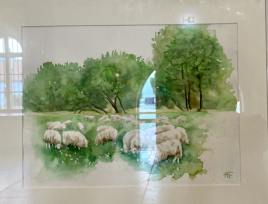 Weidende Schafe 1 - Aquarell