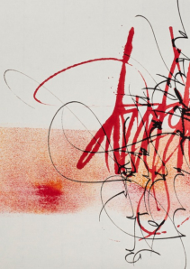 Tanz der Buchstaben - Beize, Acryl auf Vorsatzpapier 